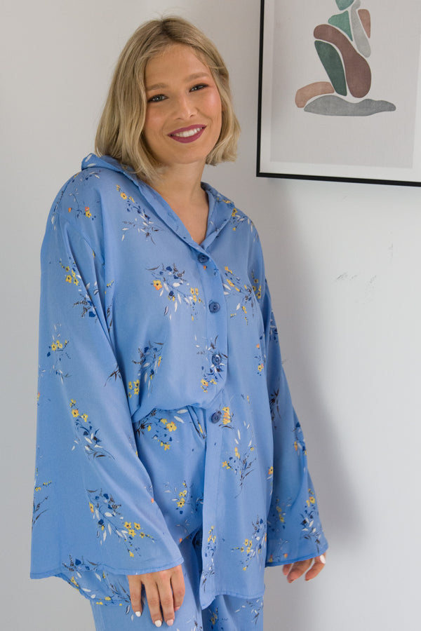 Camisa floral - celeste