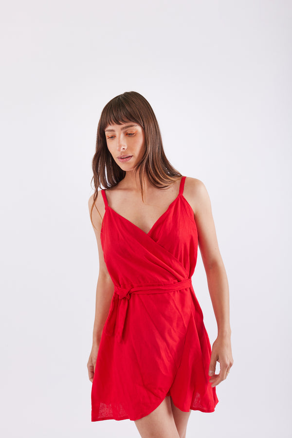 Vestido lino rojo