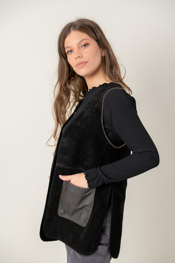 Chaleco cuero TAMESIS - Negro
